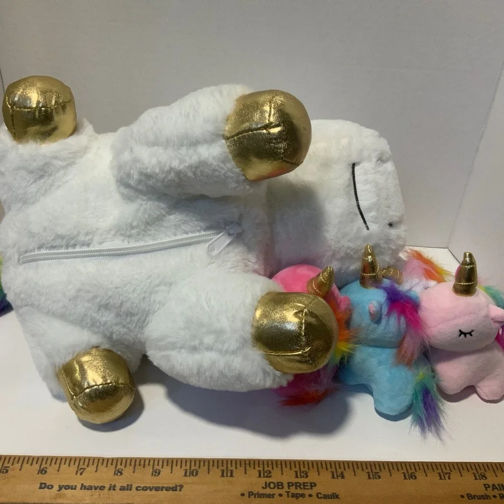 Snug a Babies Unicorn Plush w 4 Unicorn Babies Zip Pocket Stuffed Animal Toy